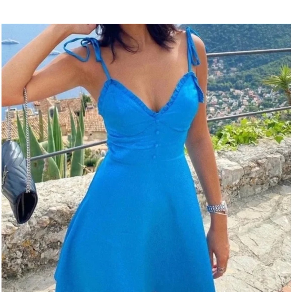 Blue Zara satin effect dress